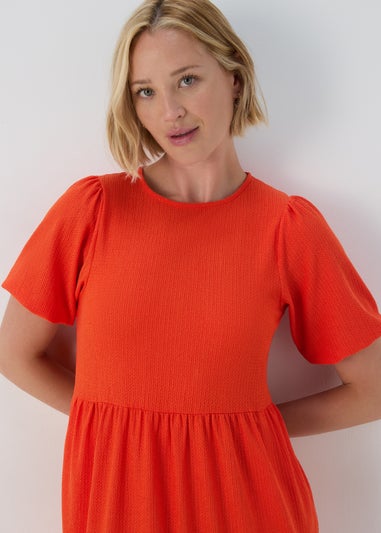 Orange Textured Tiered Dress