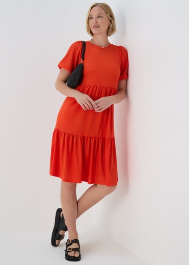 Orange Textured Tiered Dress