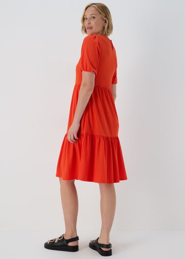 Orange Textured Tiered Dress