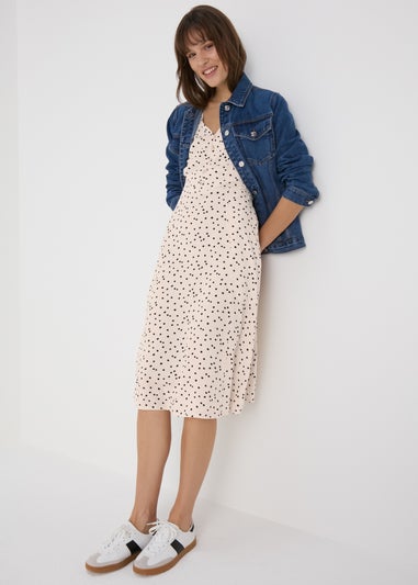 Cream Spot Print Midi Dress