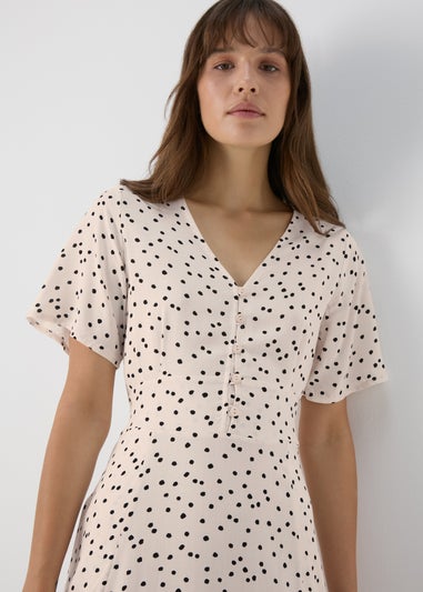 Cream Spot Print Midi Dress