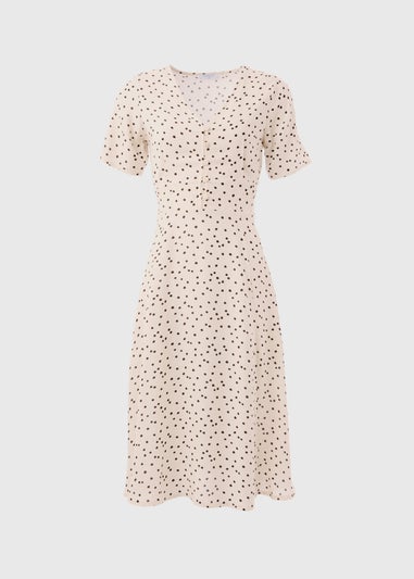 Cream Spot Print Midi Dress
