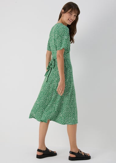 Green Spot Print Midi Dress