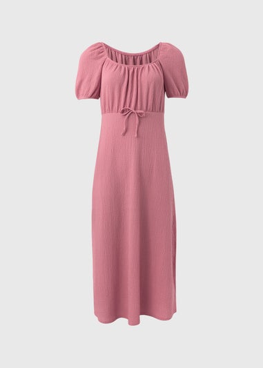 Pink Tie Front Textured Midi Dress
