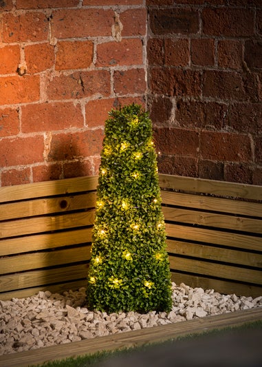 Premier Decorations Green Lit Square Base Topiary Cone Tree (60cm)