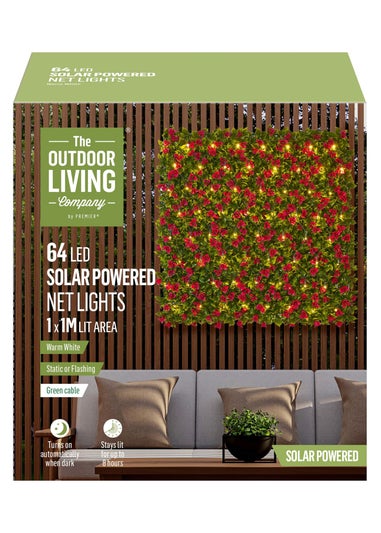 Premier Decorations 64 Warm White Solar Powered LED Net Lights