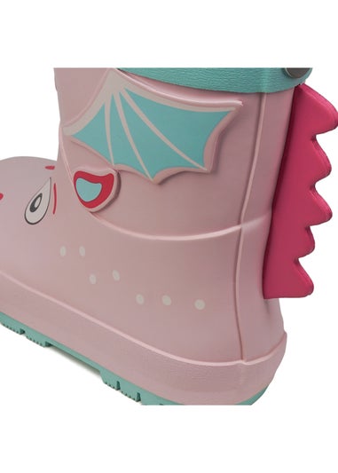 ToeZone Girls Pink Grace Novelty Dragon Rain Boot (Younger 6- Older 12)