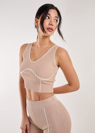 Pink Vanilla Stone Two Tone Rib Corset Detail Top