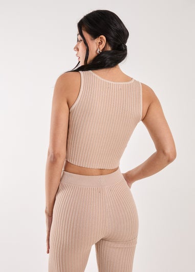 Pink Vanilla Stone Two Tone Rib Corset Detail Top