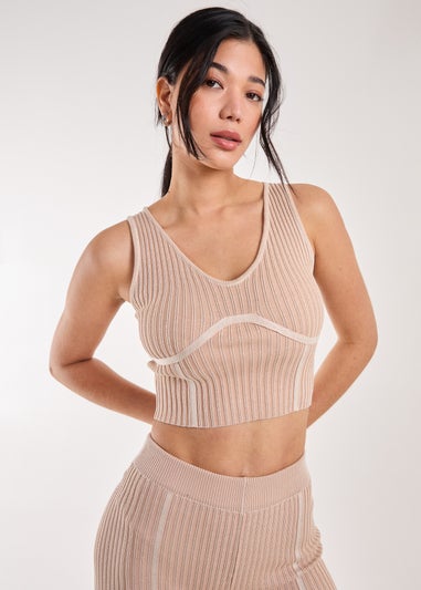 Pink Vanilla Stone Two Tone Rib Corset Detail Top