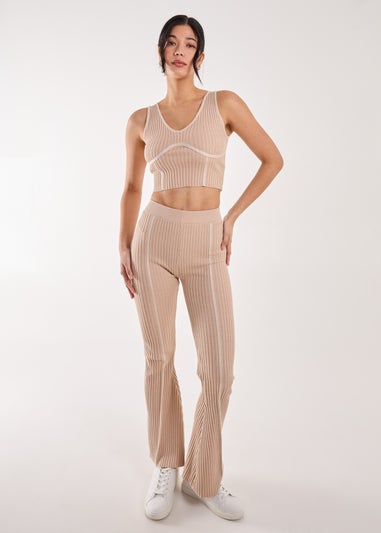 Pink Vanilla Stone Two Tone Rib Corset Detail Top