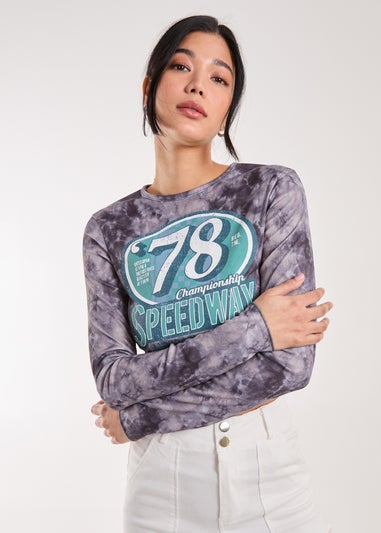 Pink Vanilla Blue Racer Washed Printed Long Sleeve Top