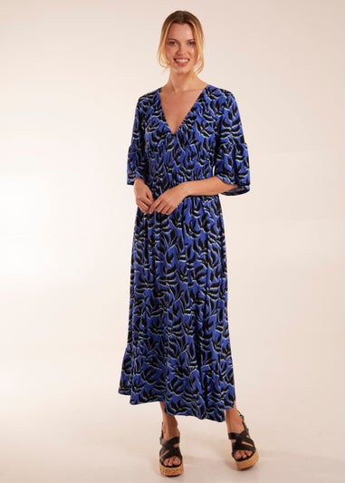 Blue Vanilla Blue Elasticated Neck Shirred Waist Midi Dress