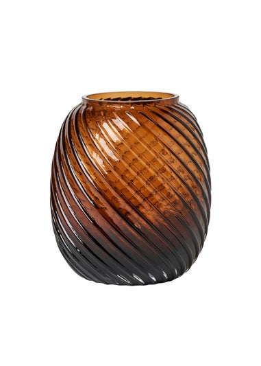 BHS Brown Lenticular Glass Vase Cognac