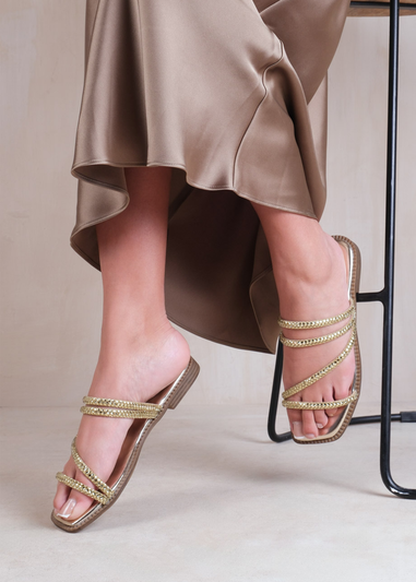 Where's That From Gold Dream Strappy Flat Sandals