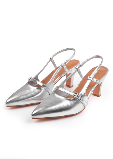 Where's That From Silver Metallic On Point Slingback Heeled Sandals