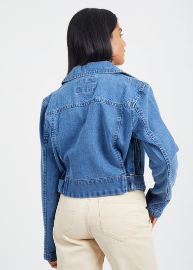 Brave Soul Blue Denim Biker Jacket