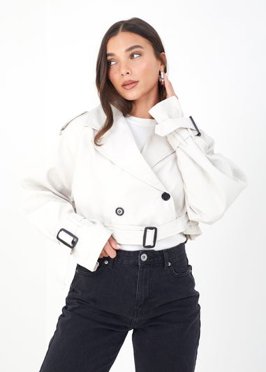 Brave Soul Stone Nuelle Double Breasted Cropped Trench Coat
