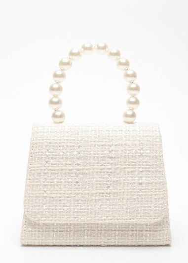 Quiz Cream Boucle Pearl Handle Bag