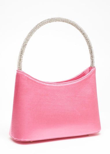 Quiz Pink Satin Diamante Handle Bag