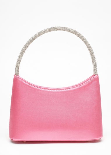 Quiz Pink Satin Diamante Handle Bag