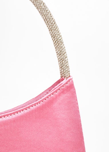 Quiz Pink Satin Diamante Handle Bag