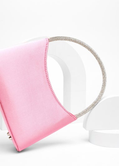 Quiz Pink Satin Diamante Handle Bag