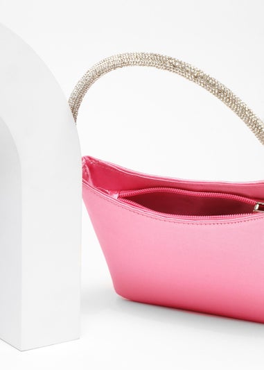 Quiz Pink Satin Diamante Handle Bag