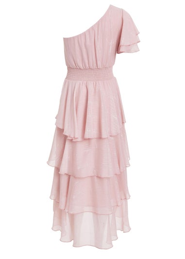 Quiz Pink Chiffon One Sleeve Midi Dress