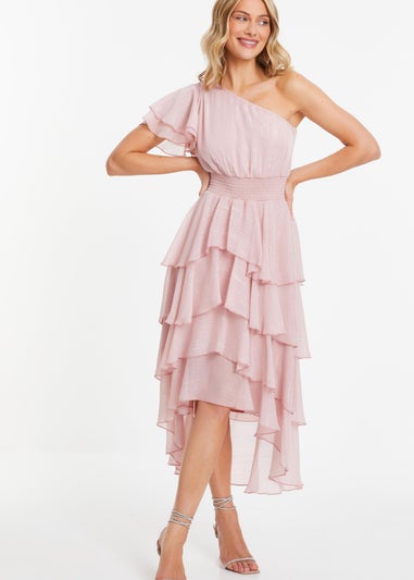 Quiz Pink Chiffon One Sleeve Midi Dress