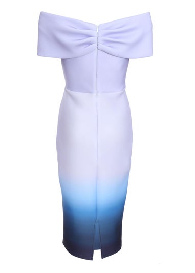 Quiz Blue Ombre Bardot Ruched Midi Dress