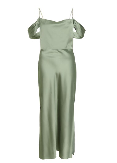 Quiz Green Satin Cold Shoulder Midaxi Dress