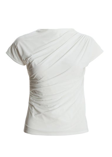 Quiz White Wrap High Neck Top