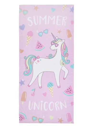 Catherine Lansfield Pink Summer Unicorn Cotton Beach Towel