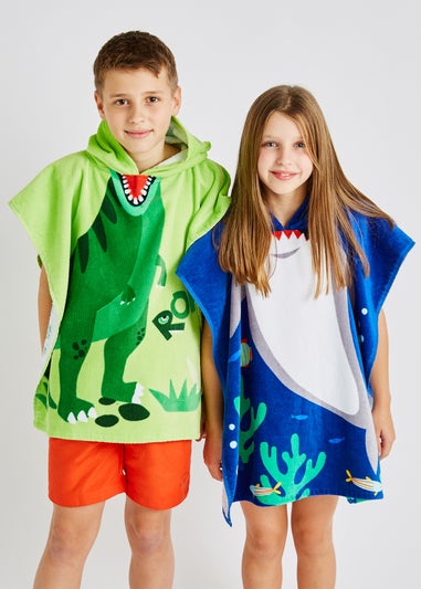 Catherine Lansfield Blue Kids Shark Hooded Towel Poncho