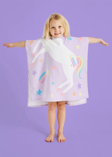 Catherine Lansfield Lilac Kids Unicorn Hooded Towel Poncho