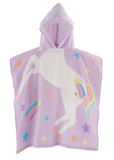 Catherine Lansfield Lilac Kids Unicorn Hooded Towel Poncho