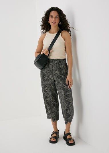 Black Printed Viscose Wide Leg Trousers