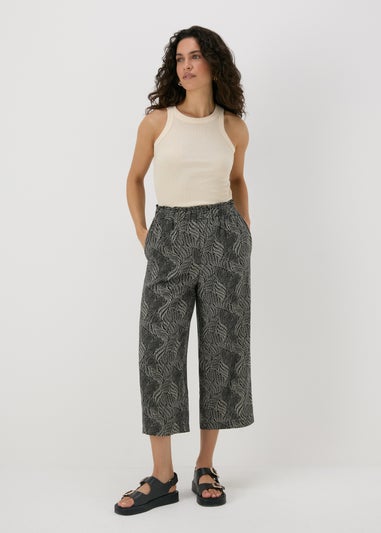 Black Printed Viscose Wide Leg Trousers