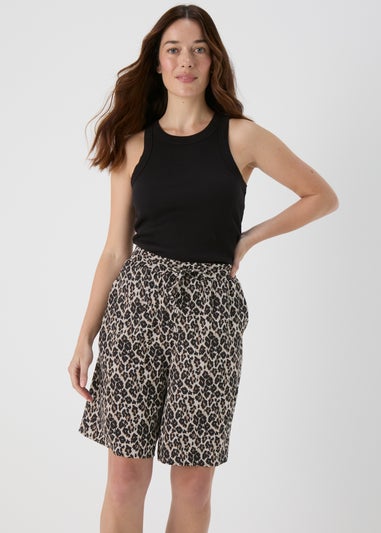 Brown Leopard Print Bermuda Shorts