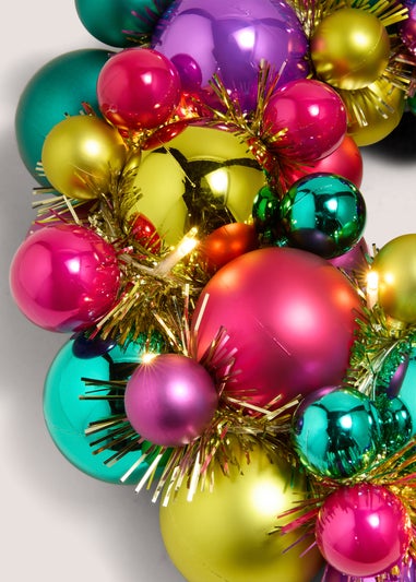 Joyful Pre Lit Multi Coloured Bauble Wreath