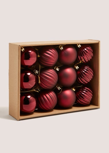 12 Pack Winter Poem Dark Red Baubles