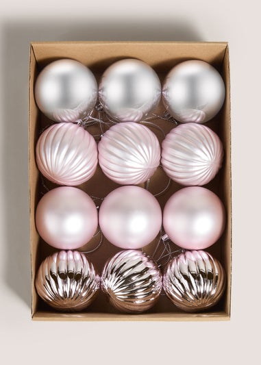 12 Pack Pink Baubles (25x19x 6.5cm)