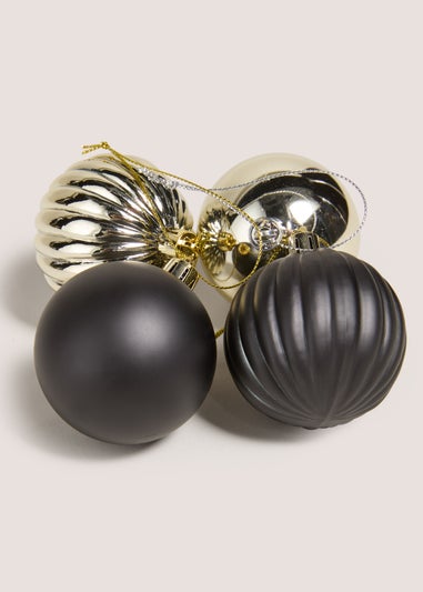 12 Pack Black & Gold Baubles (25x19x6.5cm)