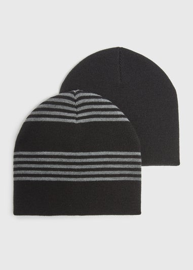 2 Pack Black Stripe Beanies