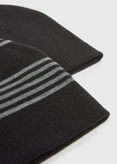 2 Pack Black Stripe Beanies