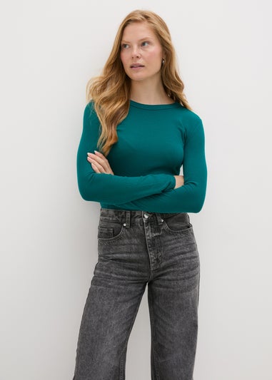 Green Ribbed Crewneck Top