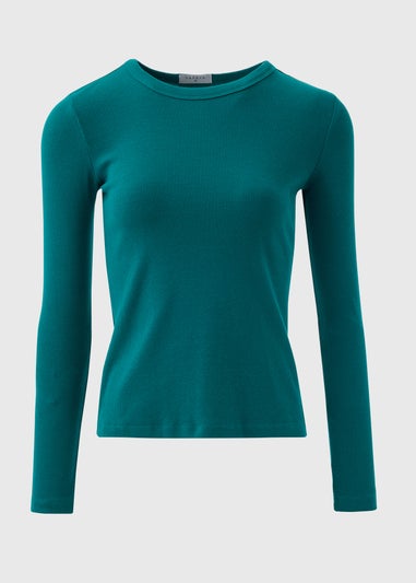 Green Ribbed Crewneck Top