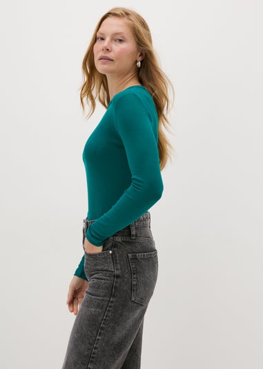 Green Ribbed Crewneck Top