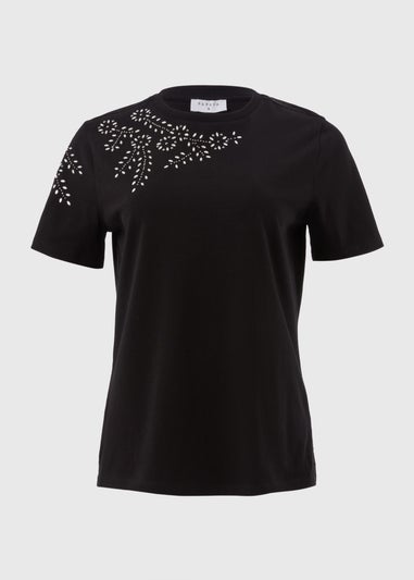 Black Shoulder Embellished T-Shirt